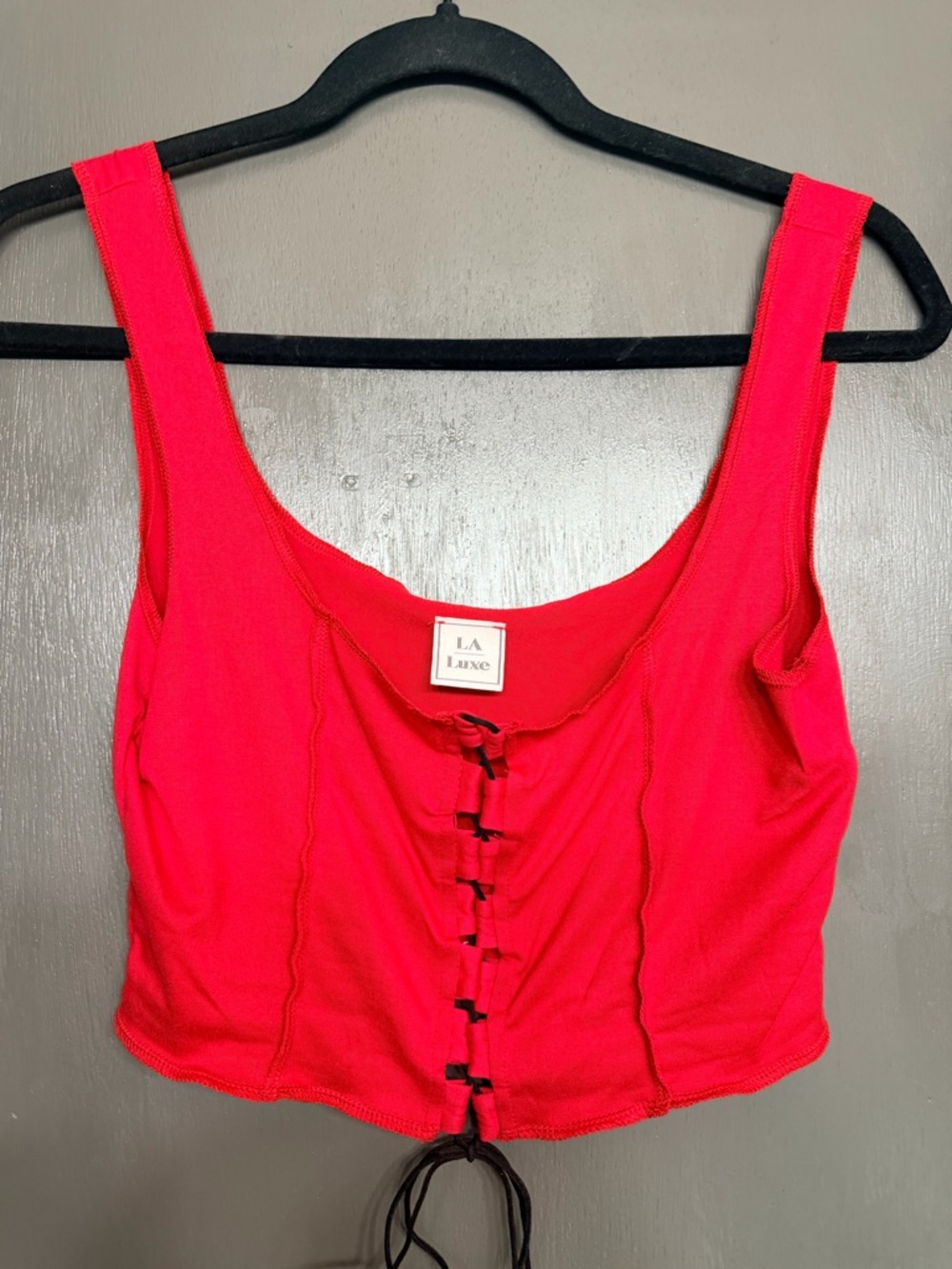 Red Lace-Up Cropped Corset Tank